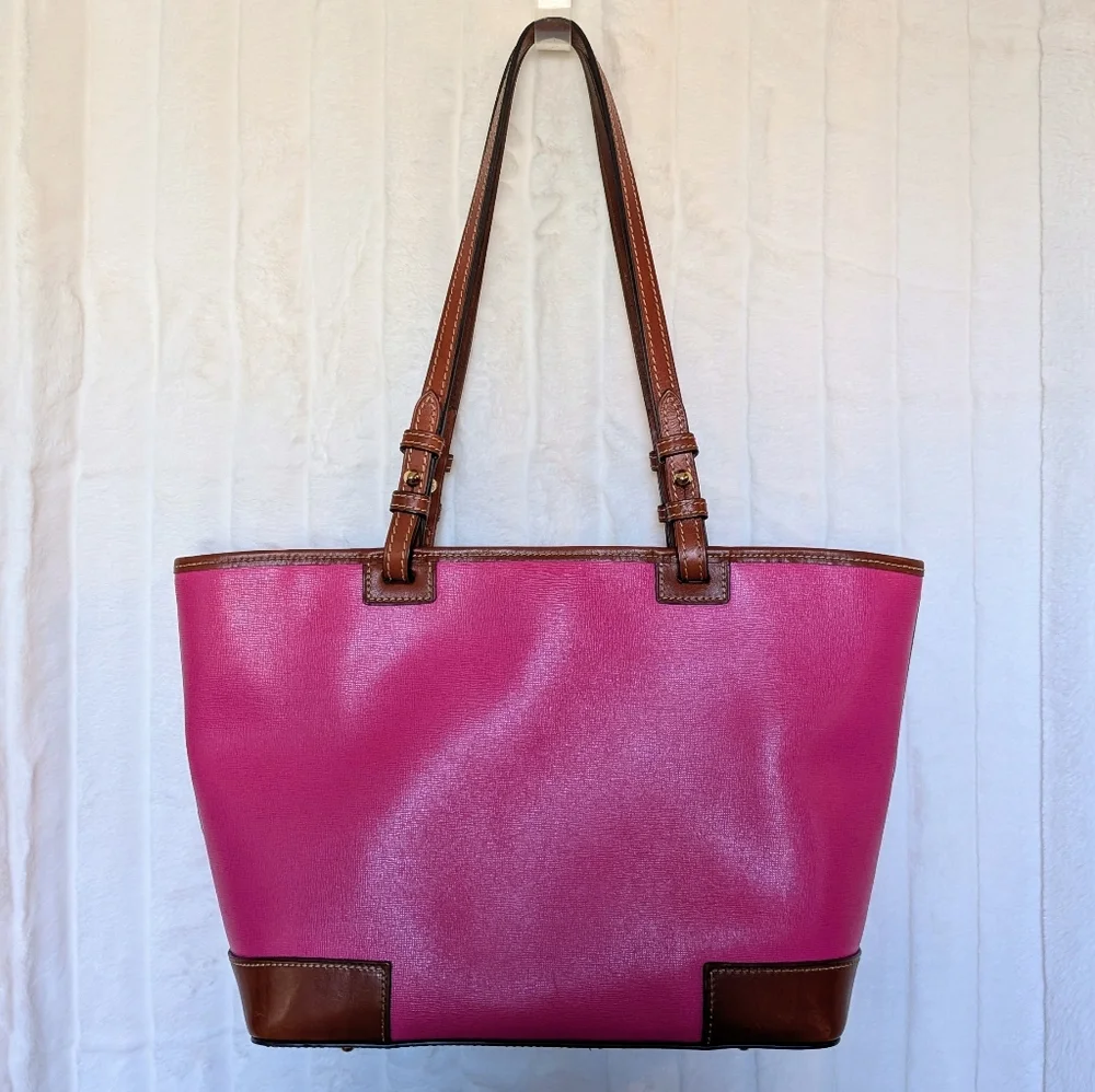 Dooney & Bourke Pink And Brown Leather Leisure Shopper Tote - Picture 2 of 12